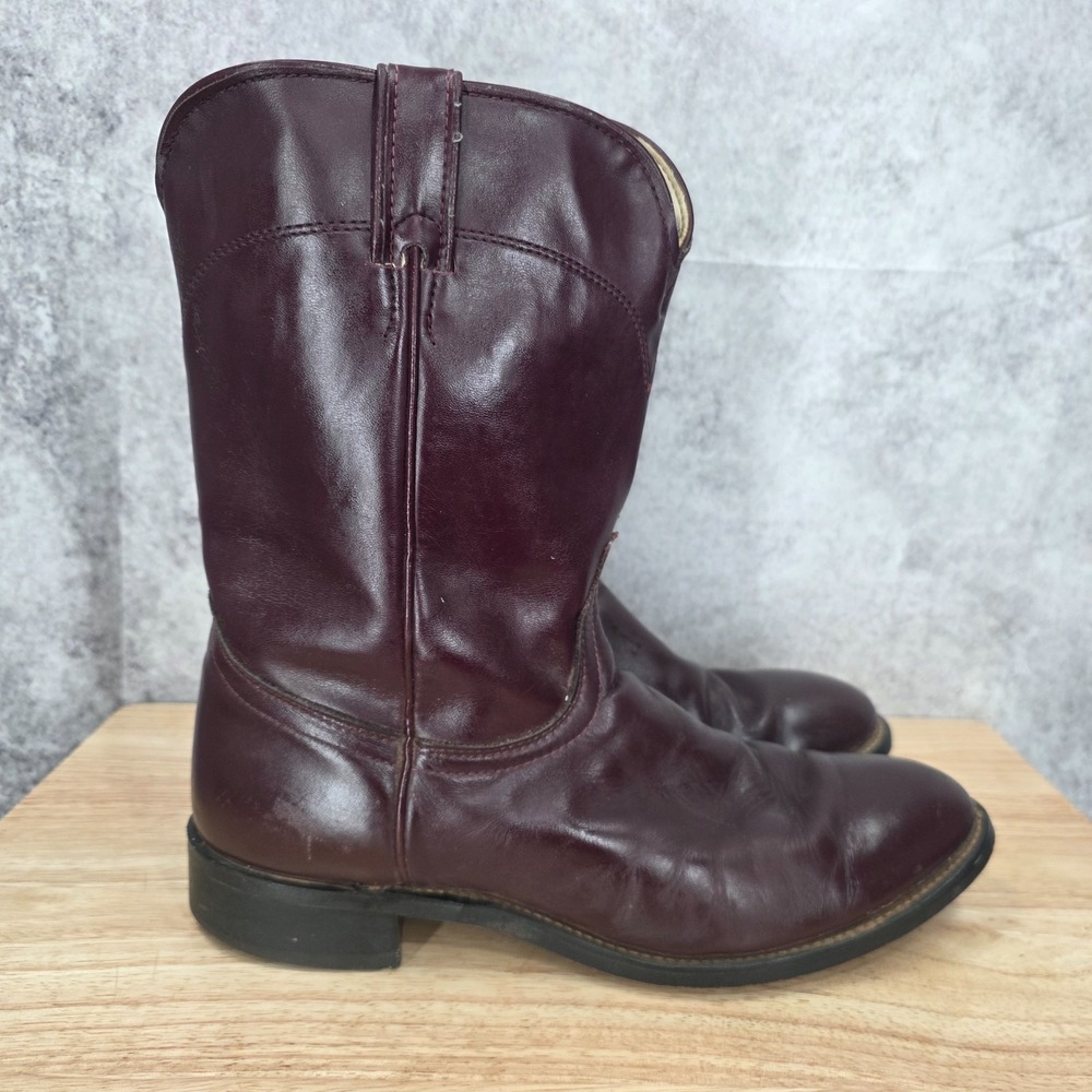 Laredo Roper Boots Mens 9.5 Burgundy Leather Cowboy Western Classic USA 7937 Vtg